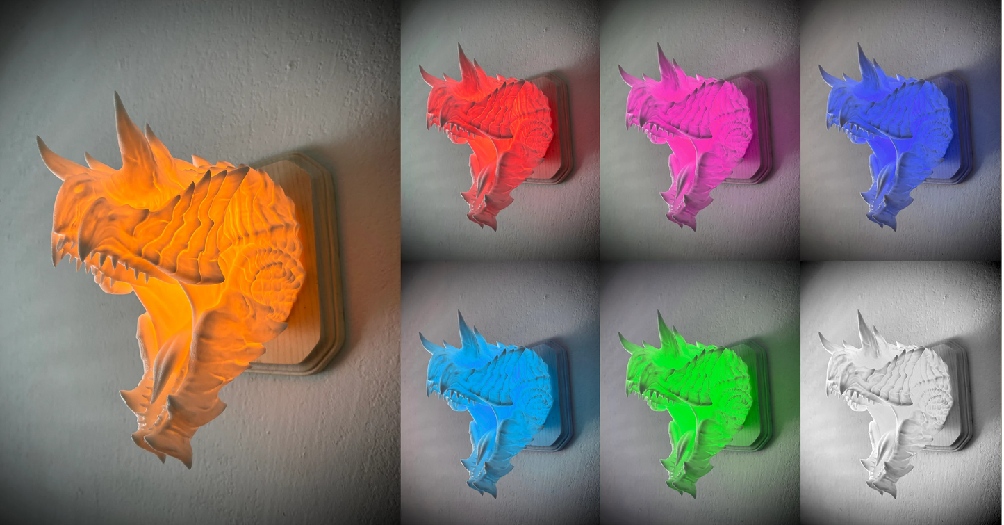 Monster Hunter Glavenus inspired wall trophy lamp to decorate your room: bedroom, playroom or office.