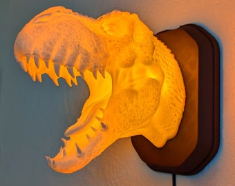 Tyrannosaurus rex T-Rex inspired wall trophy lamp to decorate your room: bedroom, playroom or office.