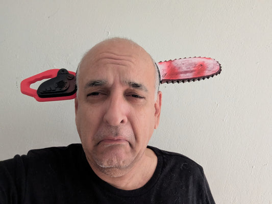 Brainwreck Chainsaw – Headband Prop | Bloody Chainsaw Head Halloween Costume Accessory