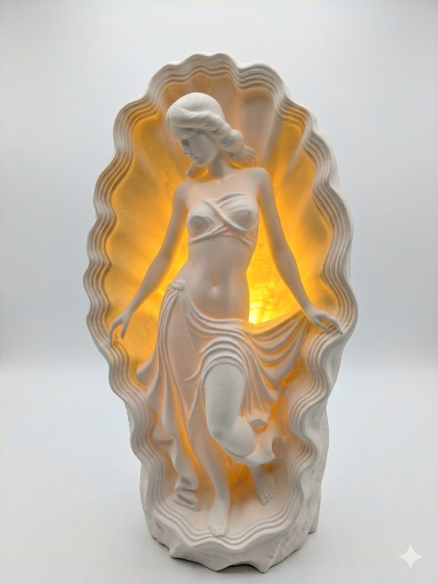 Venus Shell Lamp | 3D Printed Art Deco Light | Renaissance Inspired LED Table Lamp | Mythology Decor | 30cm Tall | Includes 12V Power Supply