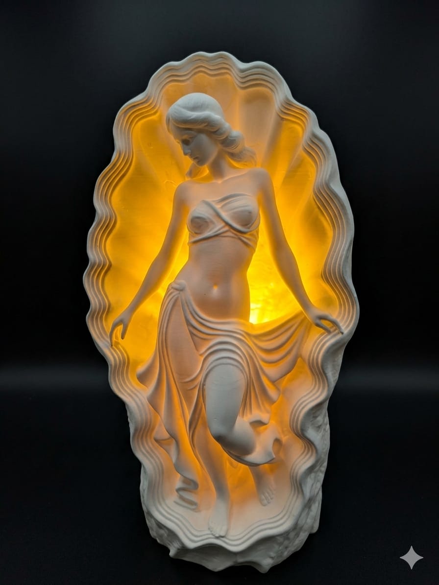 Venus Shell Lamp | 3D Printed Art Deco Light | Renaissance Inspired LED Table Lamp | Mythology Decor | 30cm Tall | Includes 12V Power Supply