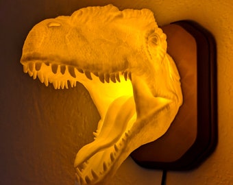 Allosaurus inspired wall trophy lamp to decorate your room: bedroom, playroom or office.