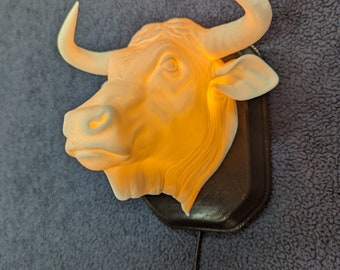 Angry Bull wall trophy lamp to decorate your room: bedroom, playroom or office.