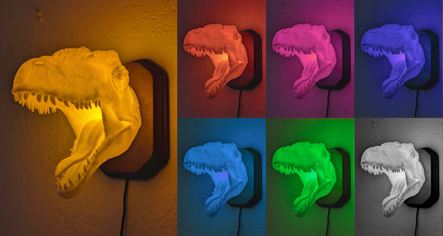 Allosaurus inspired wall trophy lamp to decorate your room: bedroom, playroom or office.