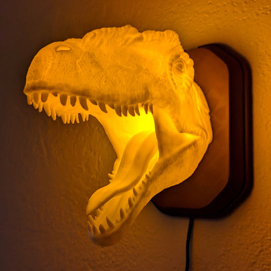 Allosaurus inspired wall trophy lamp to decorate your room: bedroom, playroom or office.