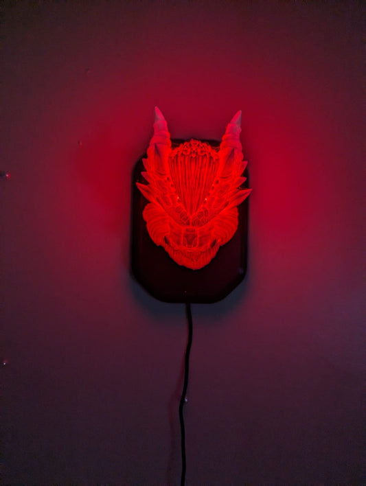 Monster Hunter Teostra inspired wall trophy lamp to decorate your room: bedroom, playroom or office.