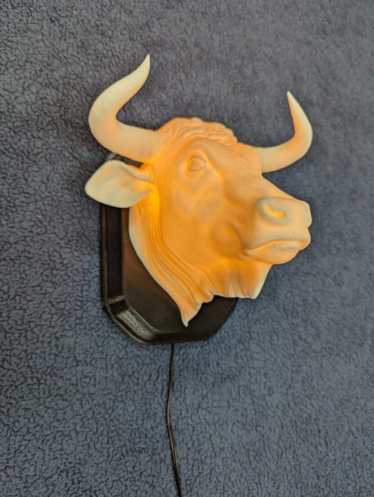 Angry Bull wall trophy lamp to decorate your room: bedroom, playroom or office.